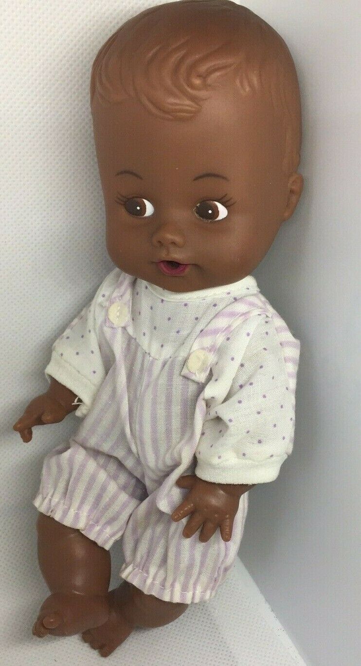 1980 African American Playmates Boy Baby Doll Drink And Wet 8" Tall One Piece