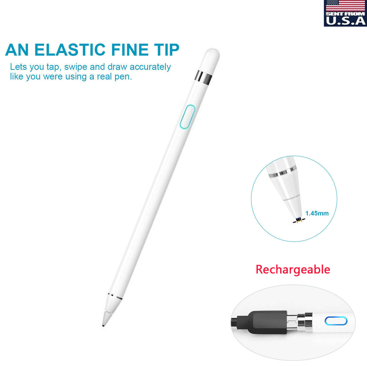 Rechargeable Capacitive Touch Screen Pen Stylus For Iphone Ipad Ipod Samsung Pc