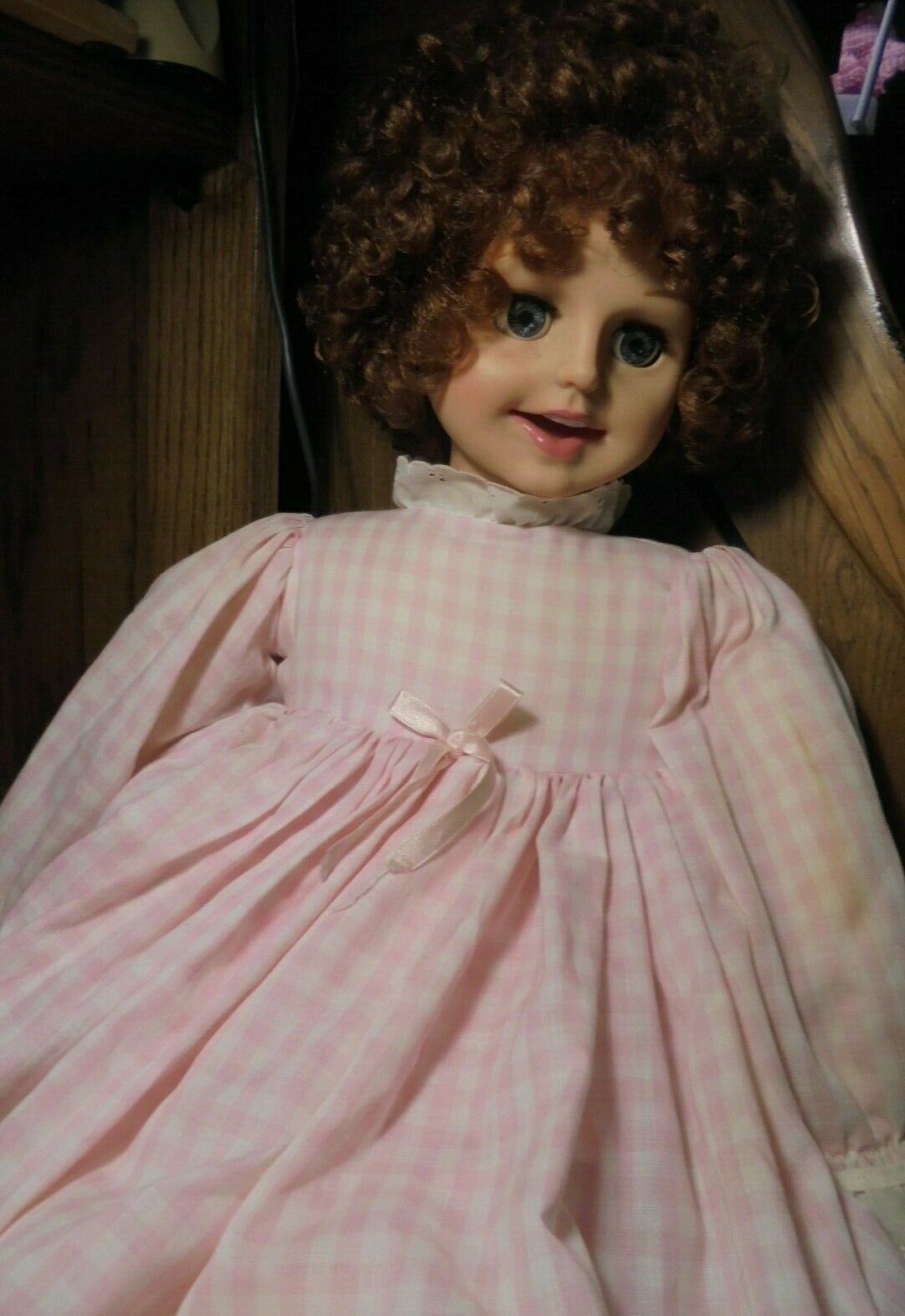 Vintage1989 Playmate Toy Doll 32" Soft Body Red Curly Hair Pink Plaid Dress  Box