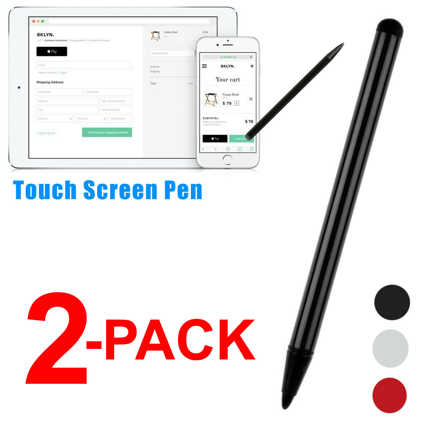 2-pack Touch Screen Pen Stylus Universal For Iphone Ipad Samsung Tablet Phone Pc