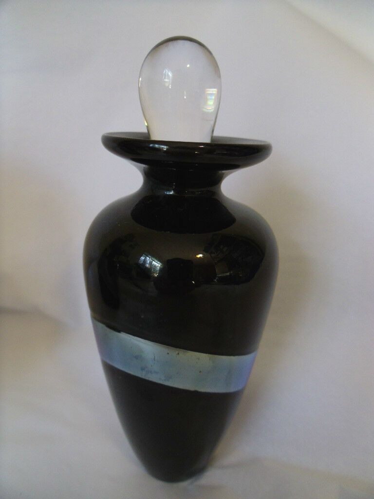 Robert Held Art Glass Studio Black Silver Wave Perfume Bottle Vancouver Bc New