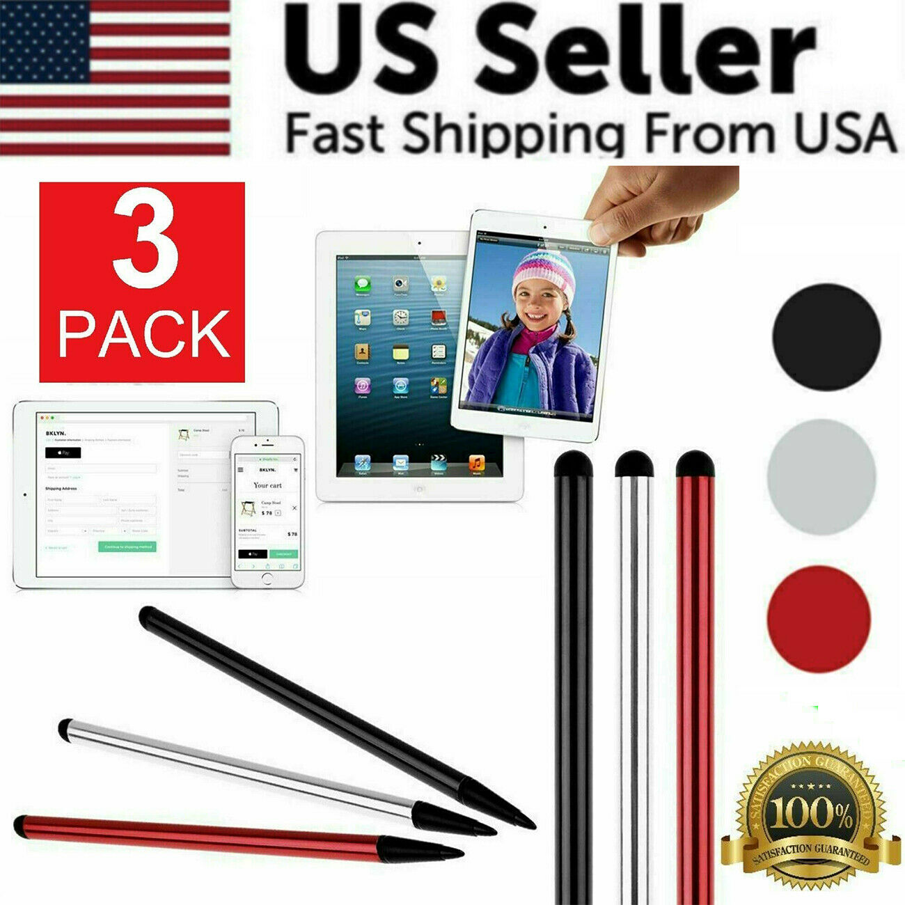 2 In 1 Touch Screen Pen Stylus Universal For Iphone Ipad Samsung Tablet Phone Pc