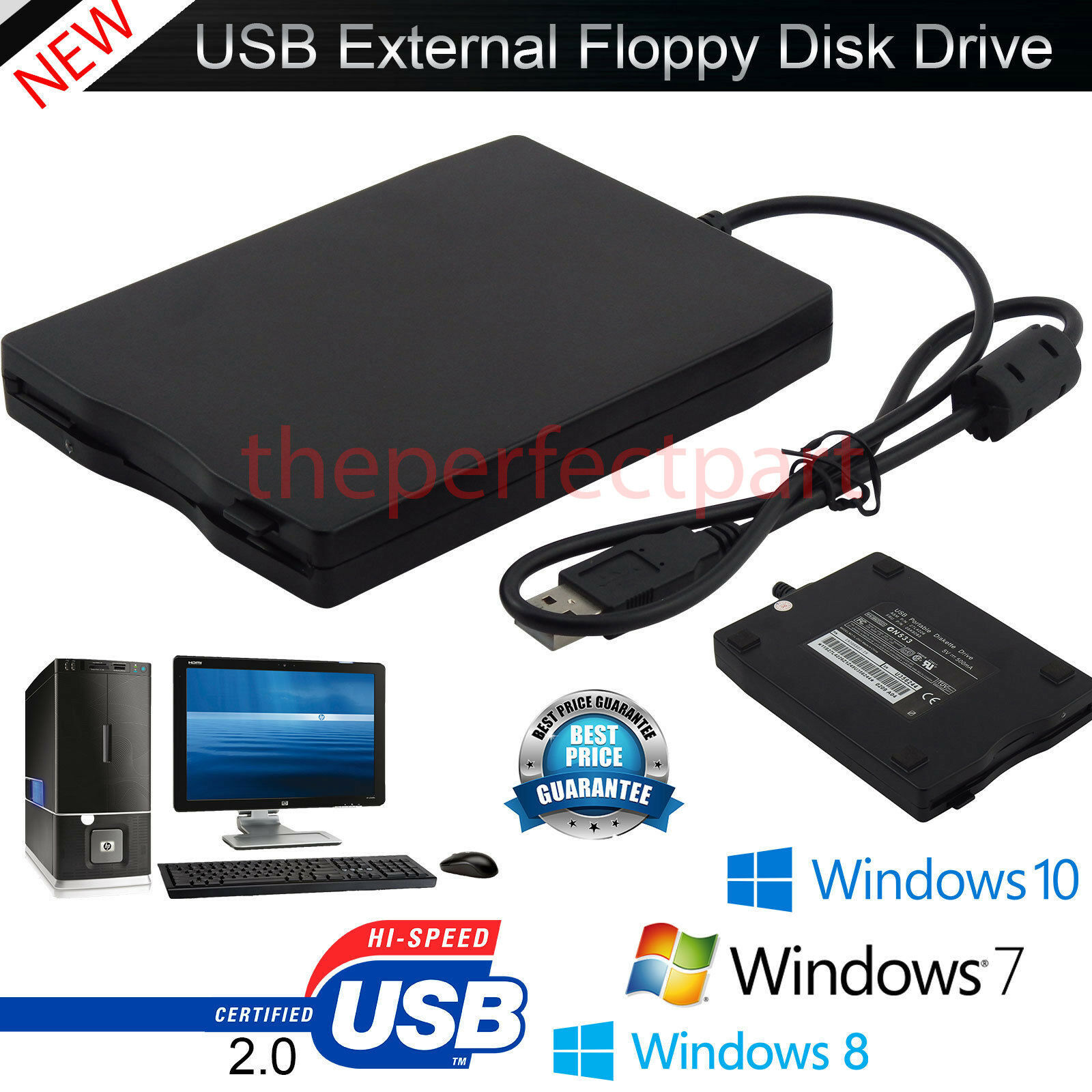 3.5” Usb 2.0 Data External Floppy Disk Drive 1.44mb For Laptop Pc Win 7/8/10 Mac